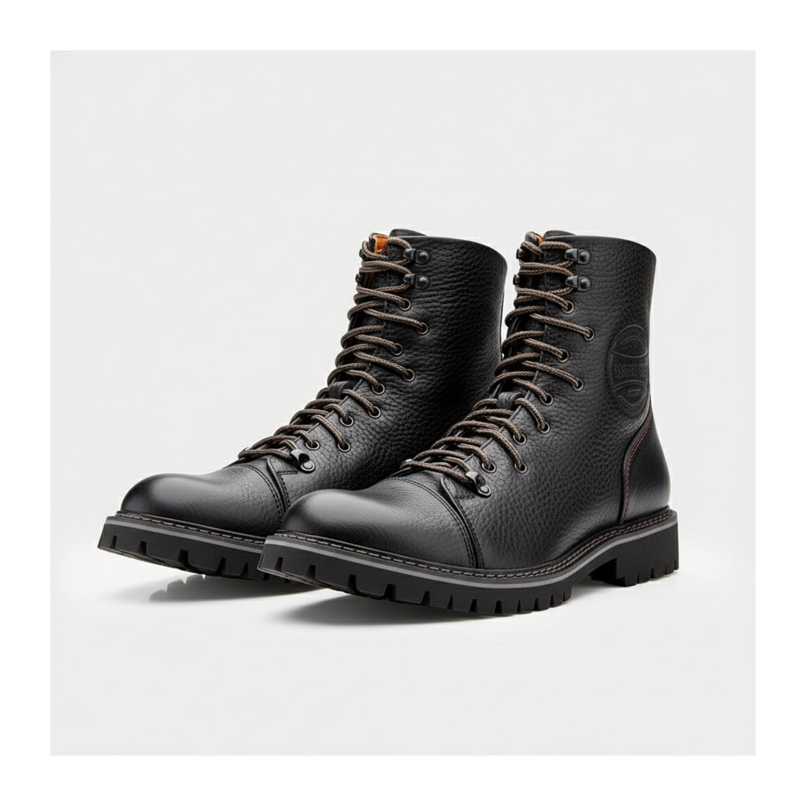 three-quarter-view - Men's High Ankle Biker Leather Boots