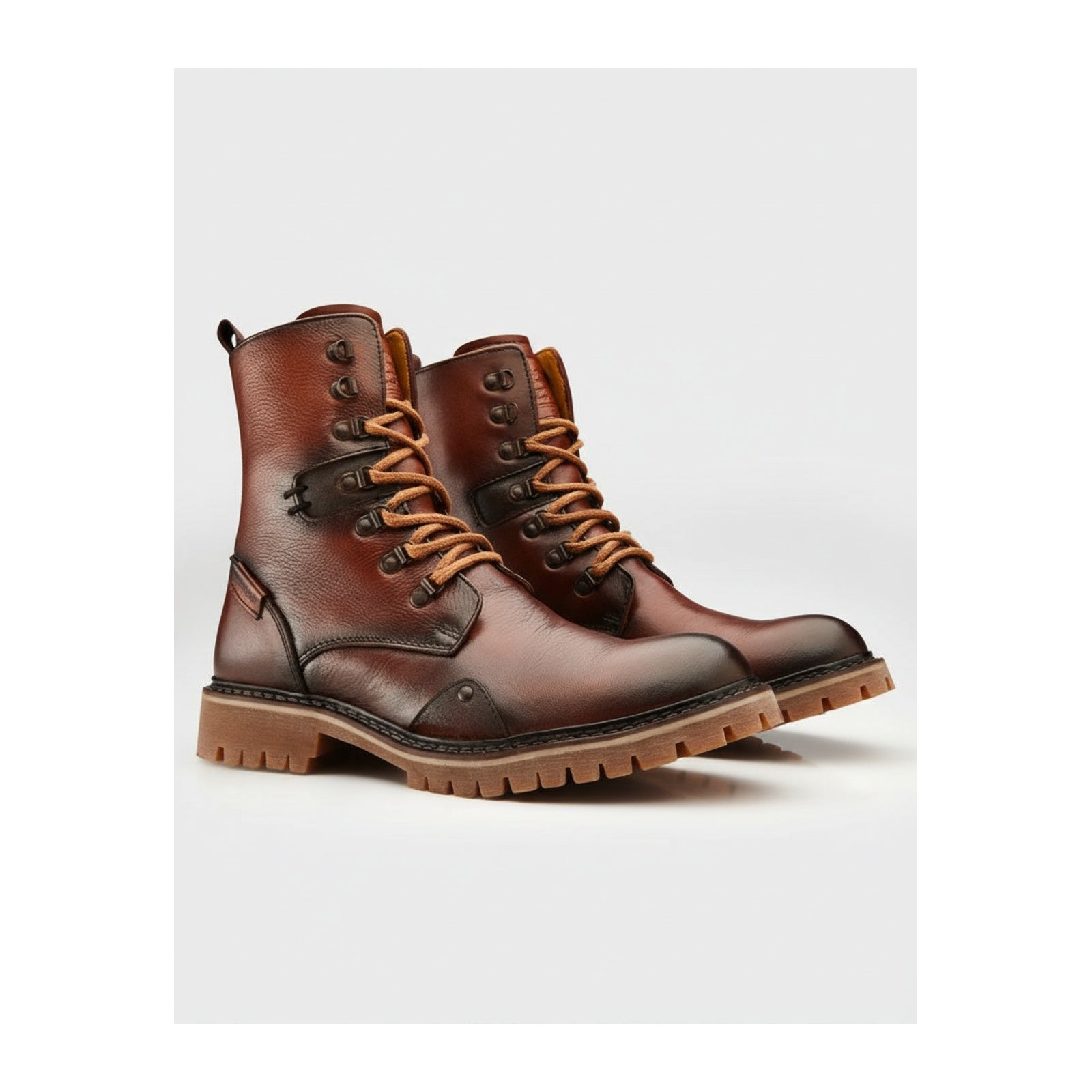 three-quarter-view - Men's High Ankle Lace-Up Leather Boots