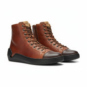 three-quarter-view - Men's High-Top Genuine Leather Sneakers