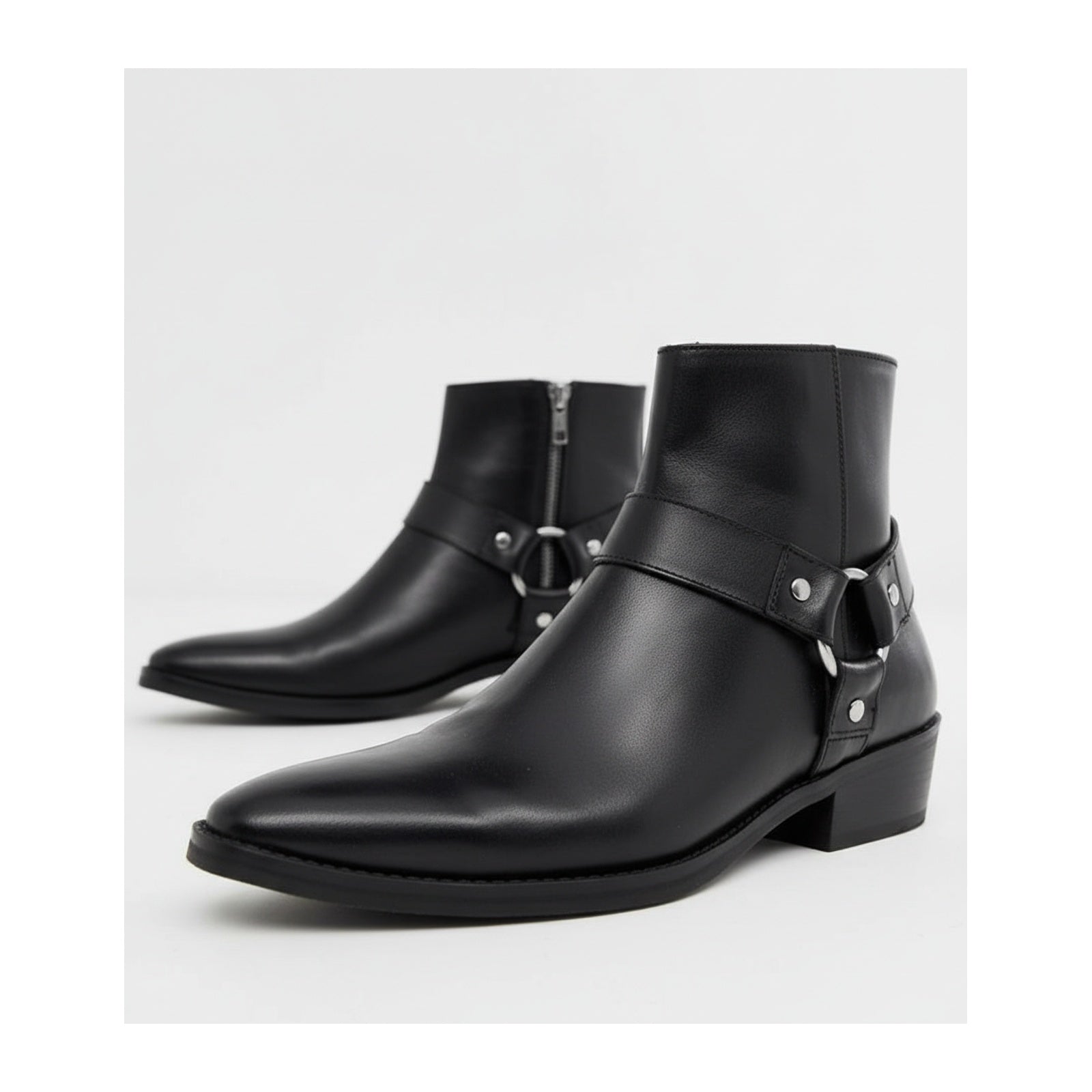 Men's Leather Ankle Boots with Fashion Zipper - three-quarter-view