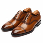 Men's Black Leather Oxford Dress Shoes - three-quarter-view