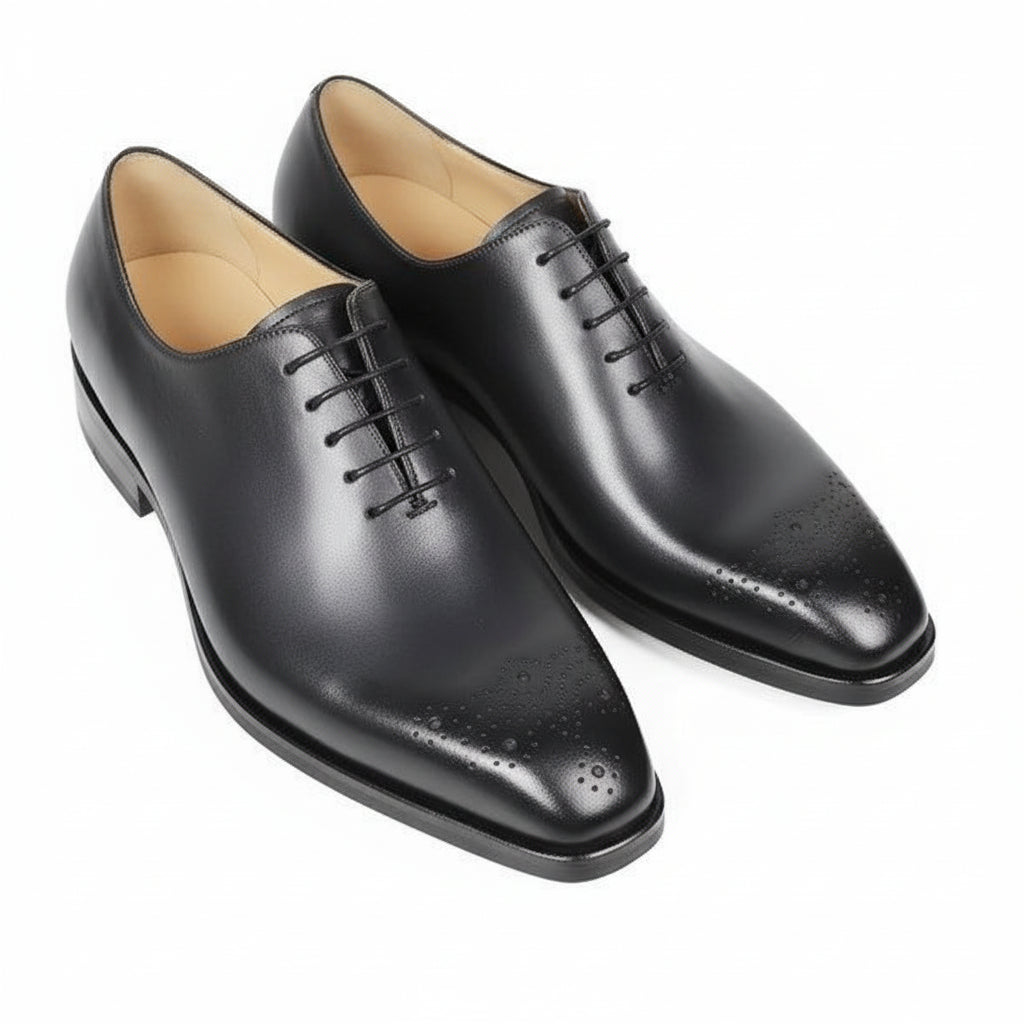 Men's Black Leather Brogue Oxford Shoes - three-quarter-view