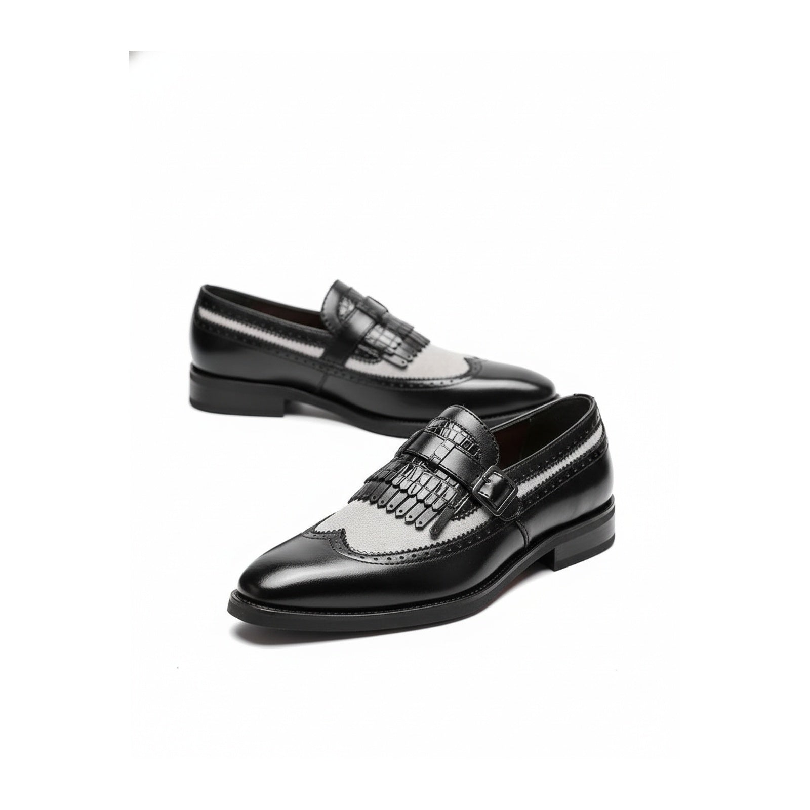 Men's Leather & Suede Spectator Wingtip Dress Shoes - three-quarter-view