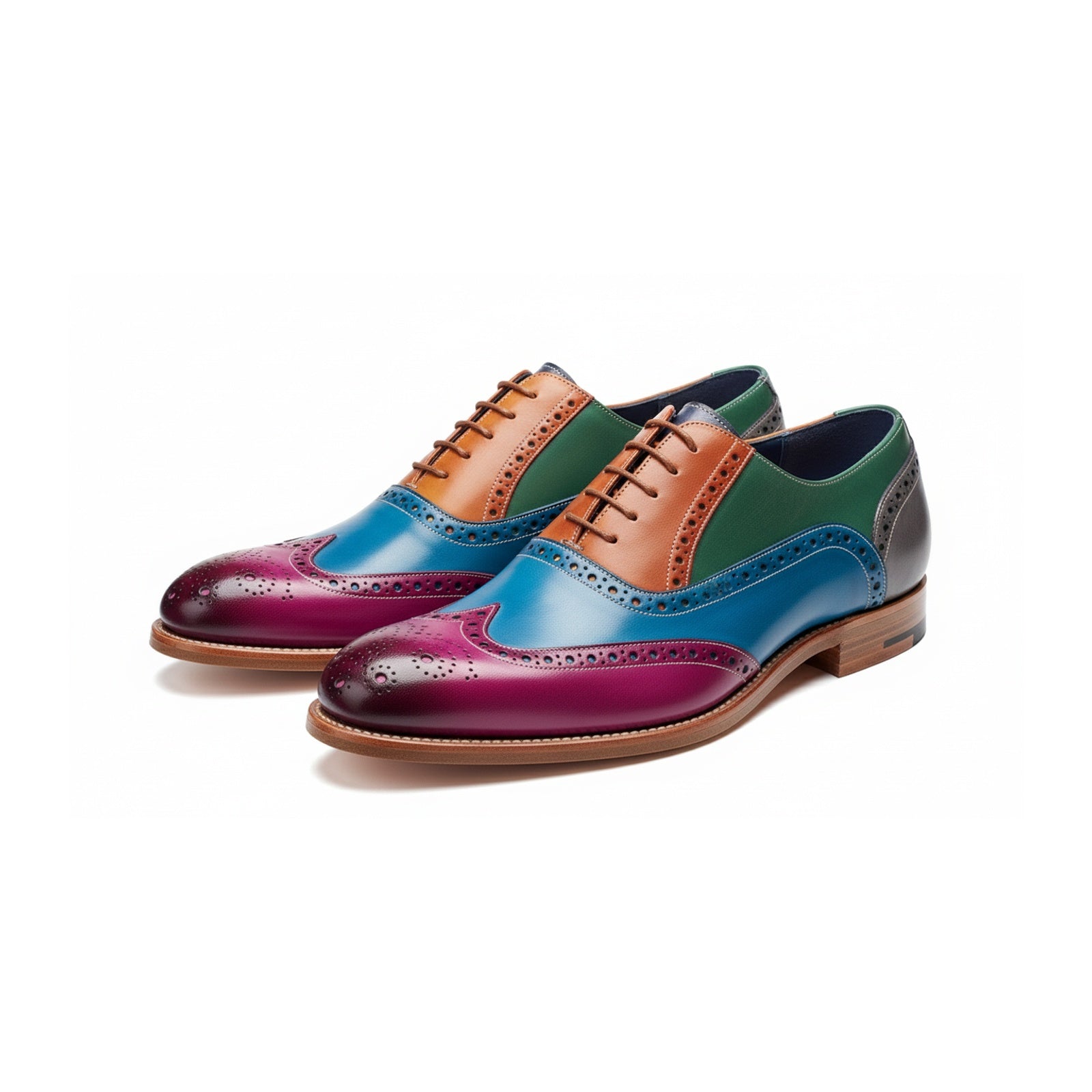 Men's Leather Wingtip Brogue Shoes - three-quarter-view