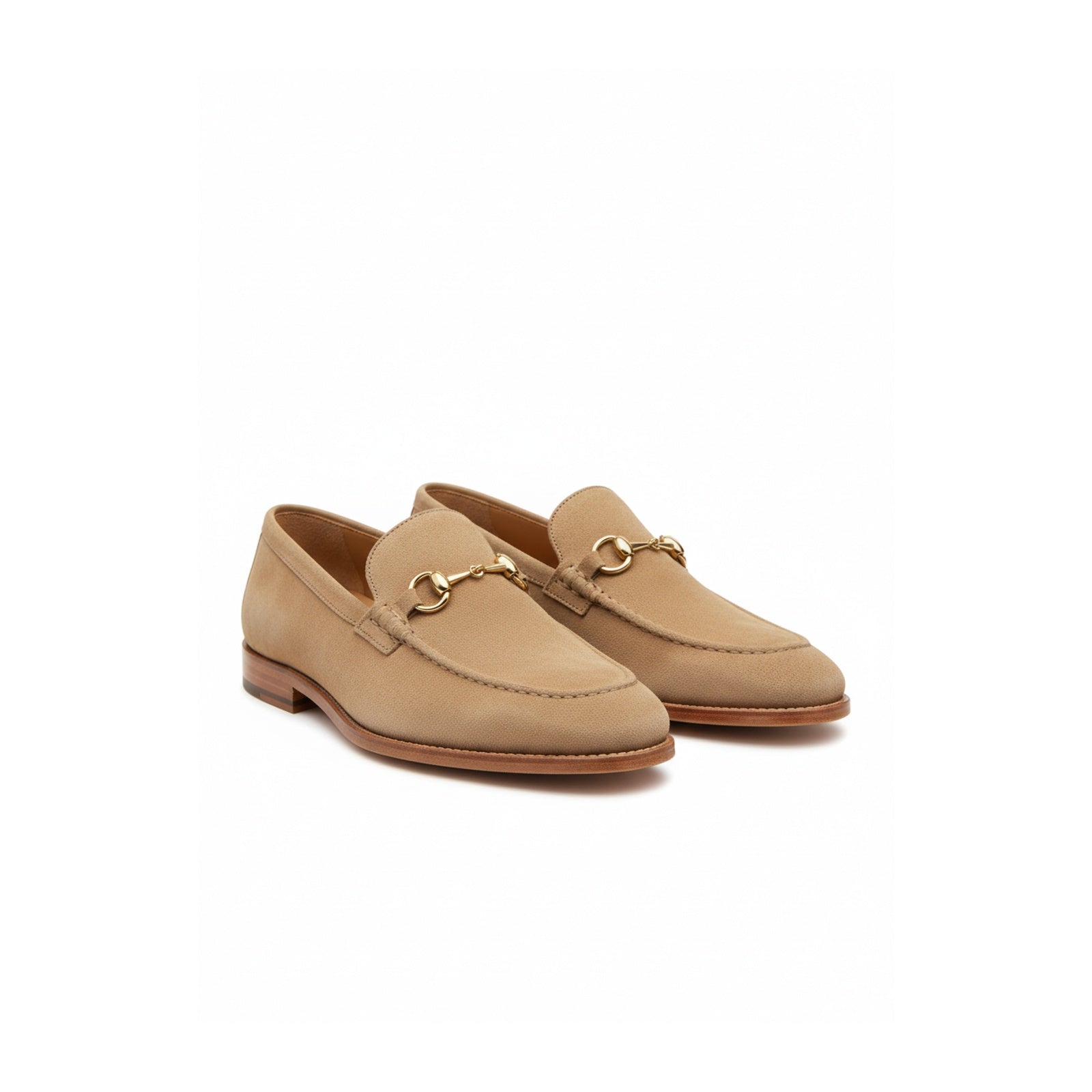 three-quarter-view - Men's Light Gray Suede Moccasin Shoes