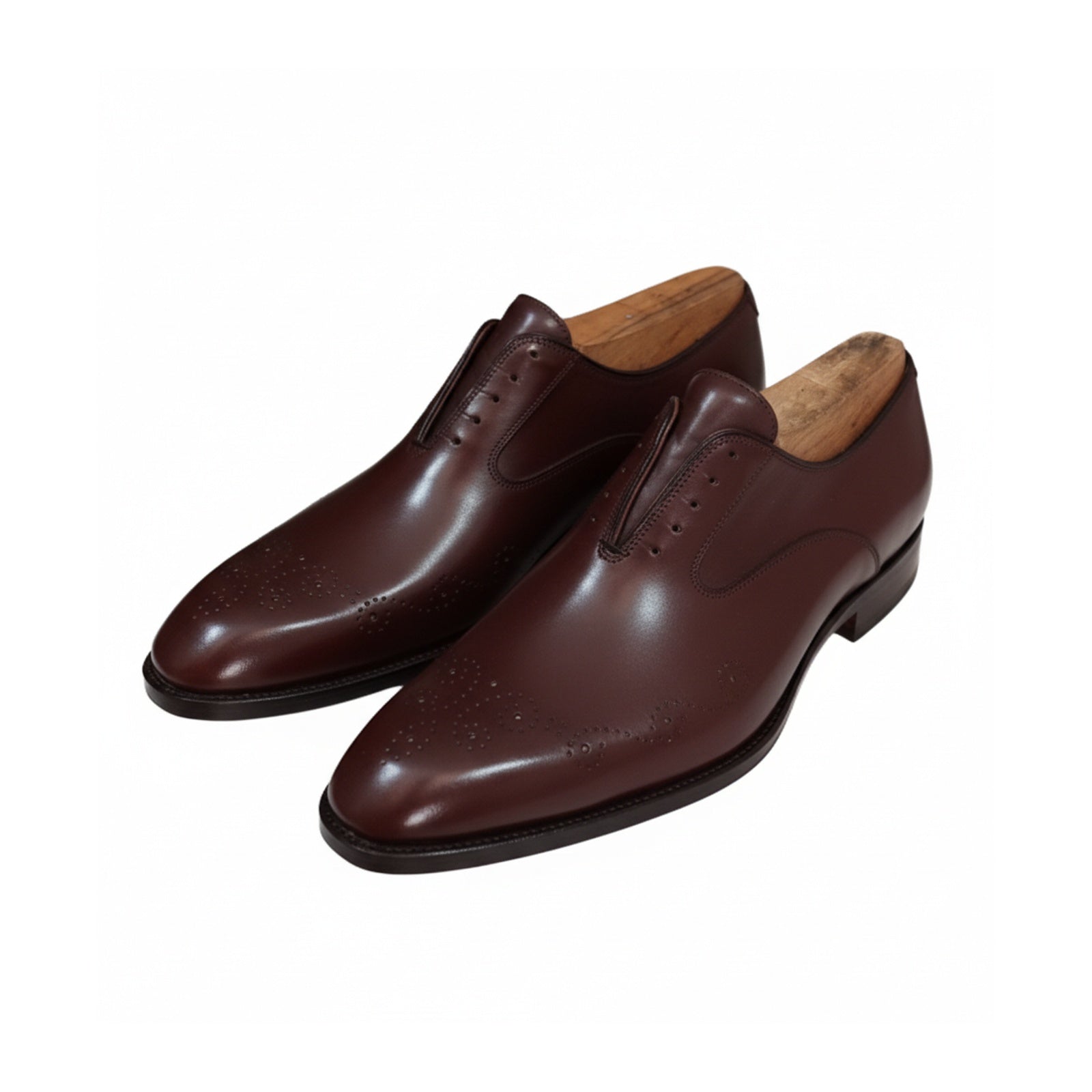 Men's Maroon Leather Oxford Dress Shoes - three-quarter-view