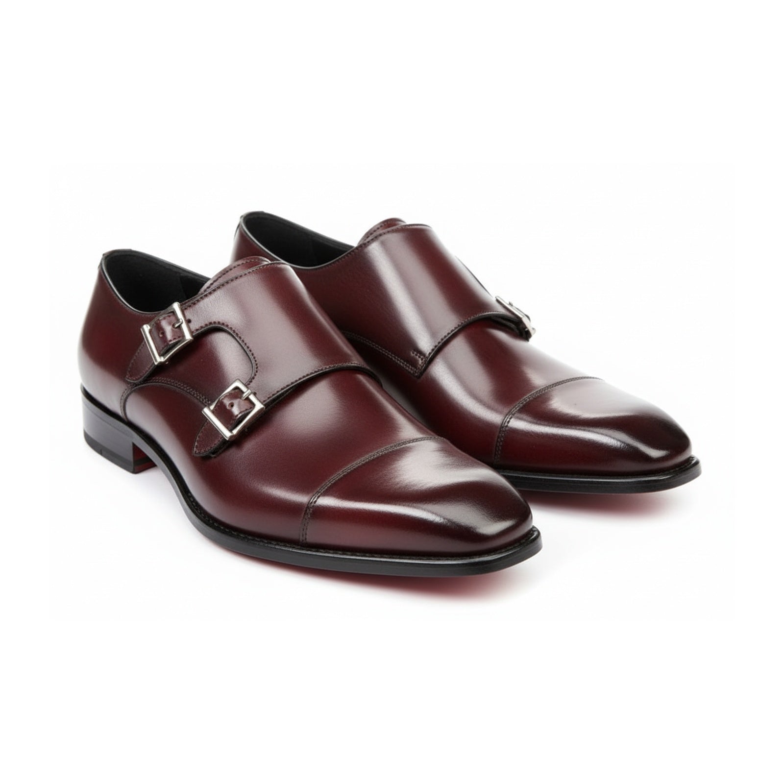 three-quarter-view - Men's Maroon Monk Strap Leather Shoes