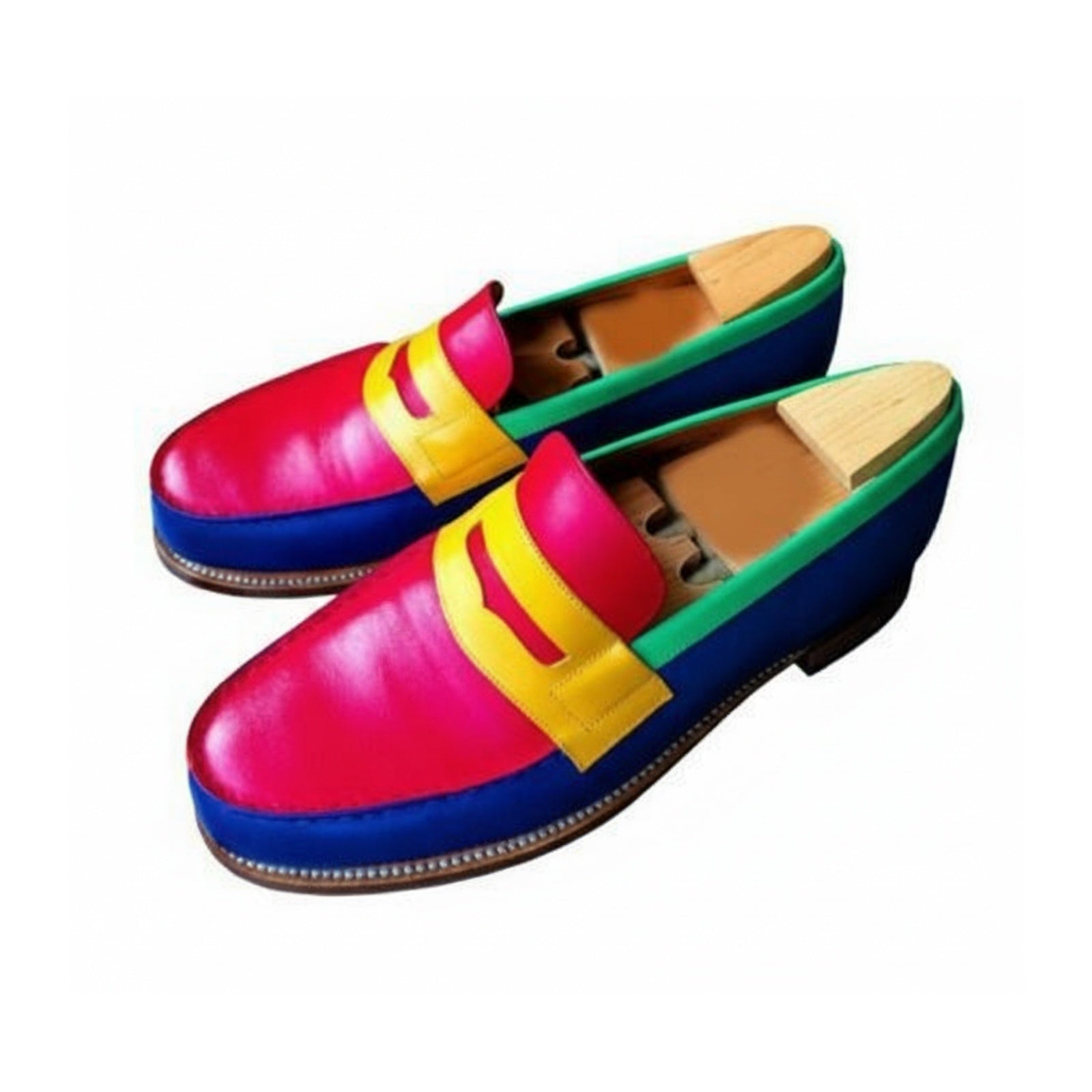 Men's Multi-color Leather Slip-on Loafers - three-quarter-view