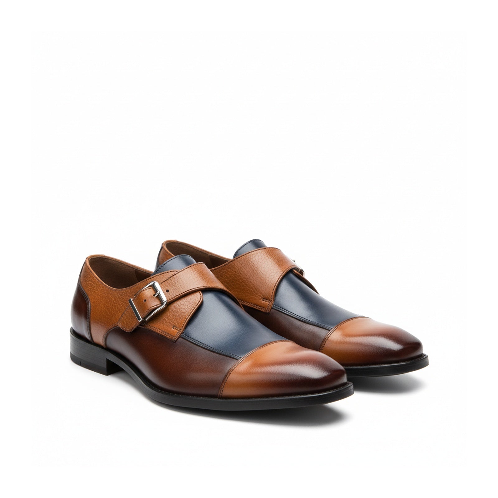 three-quarter-view - Men's Multicolor Leather Monk Dress Shoes