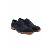 three-quarter-view - Men's Navy Blue Suede Oxfords