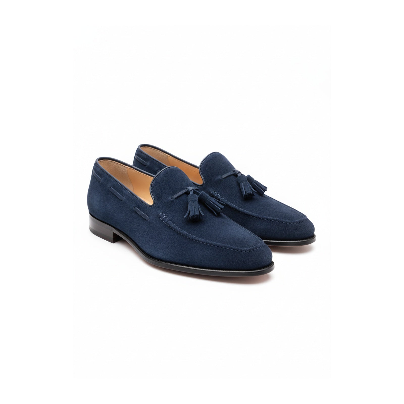 three-quarter-view - Men's Navy Suede Tassel Loafers