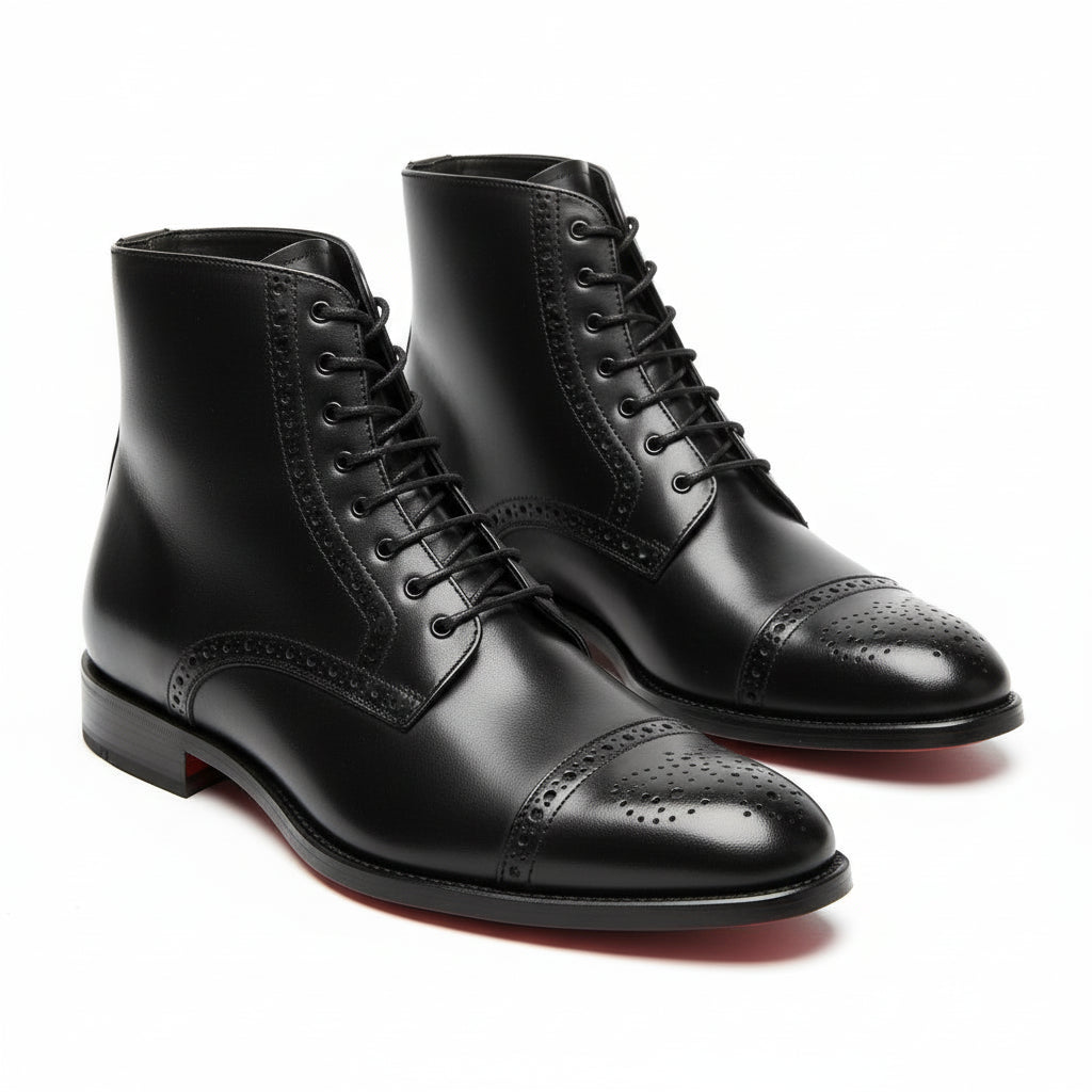 Men's Oxford Ankle Boots in Brogue Leather - three-quarter-view