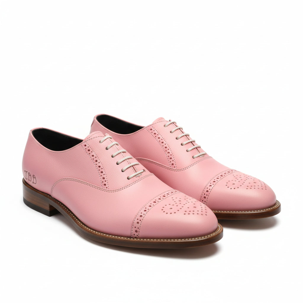 three-quarter-view - Men's Pink Leather Oxford Shoes