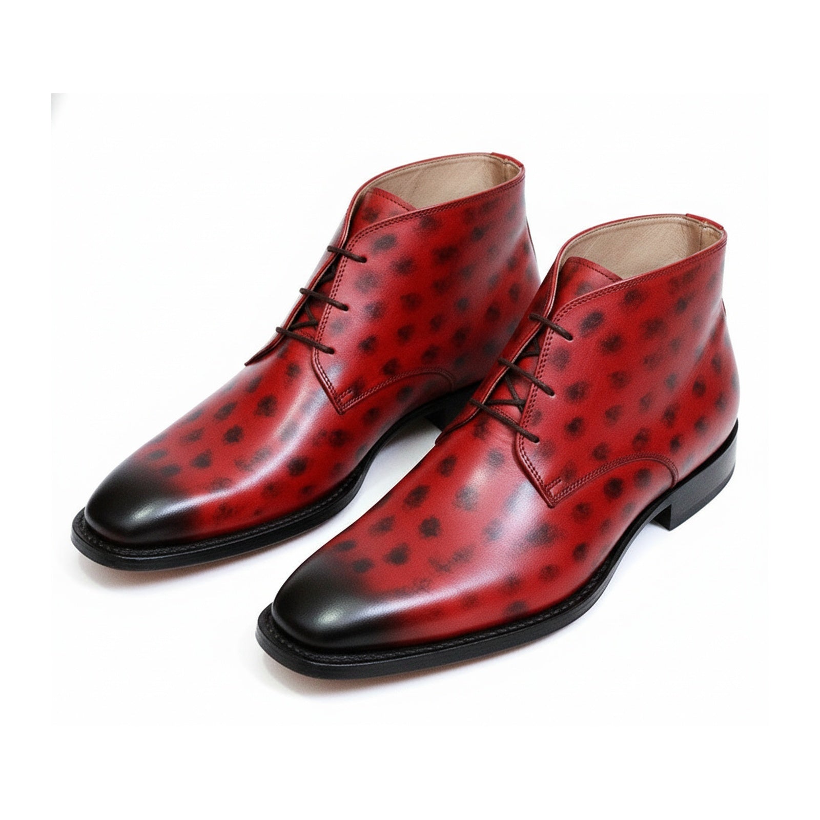 Men's Red Leather Chukka Boots, Casual Ankle Boots - three-quarter-view