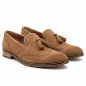 three-quarter-view - Men's Suede Cow Leather Brogue Slip-on Shoes
