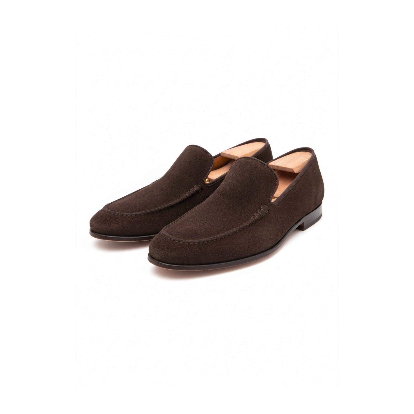 Men's Suede Slip-On Moccasins in Brown - three-quarter-view
