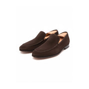 Men's Suede Slip-On Moccasins in Brown - three-quarter-view