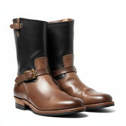 three-quarter-view - Men's Tan & Black Two-Tone Leather Biker Boots