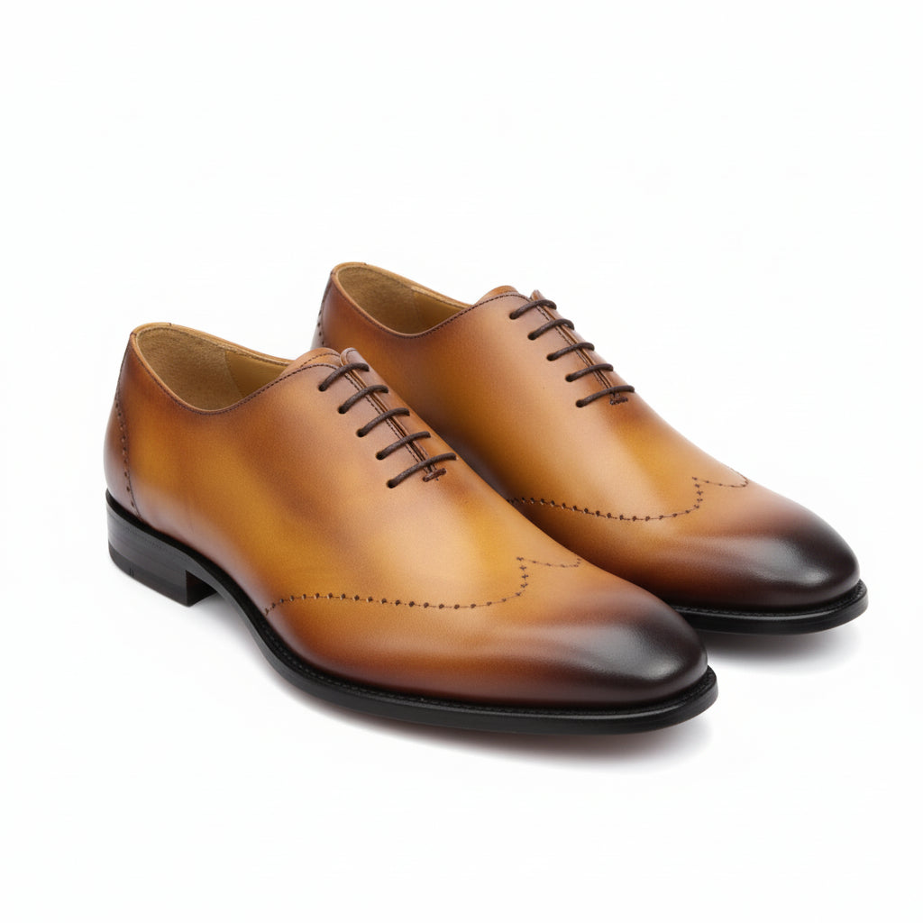 three-quarter-view - Men's Tan Brown Leather Brogue Oxfords