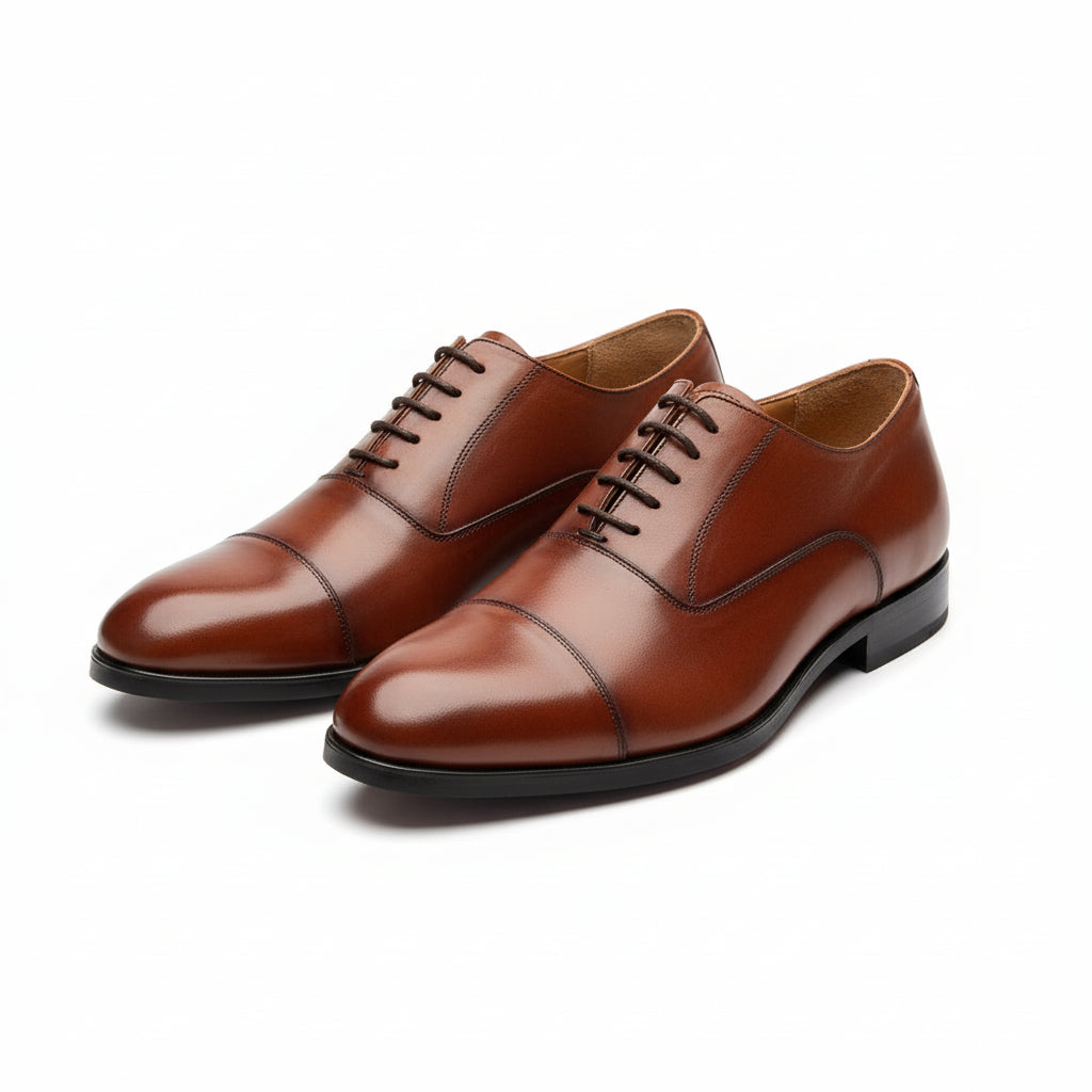 three-quarter-view - Men's Tan Brown Leather Oxford Dress Shoes
