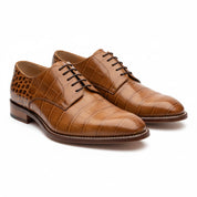 three-quarter-view - Men's Tan Brown Leather Oxford Dress Shoes