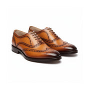 three-quarter-view - Men's Tan Leather Brogue Dress Shoes