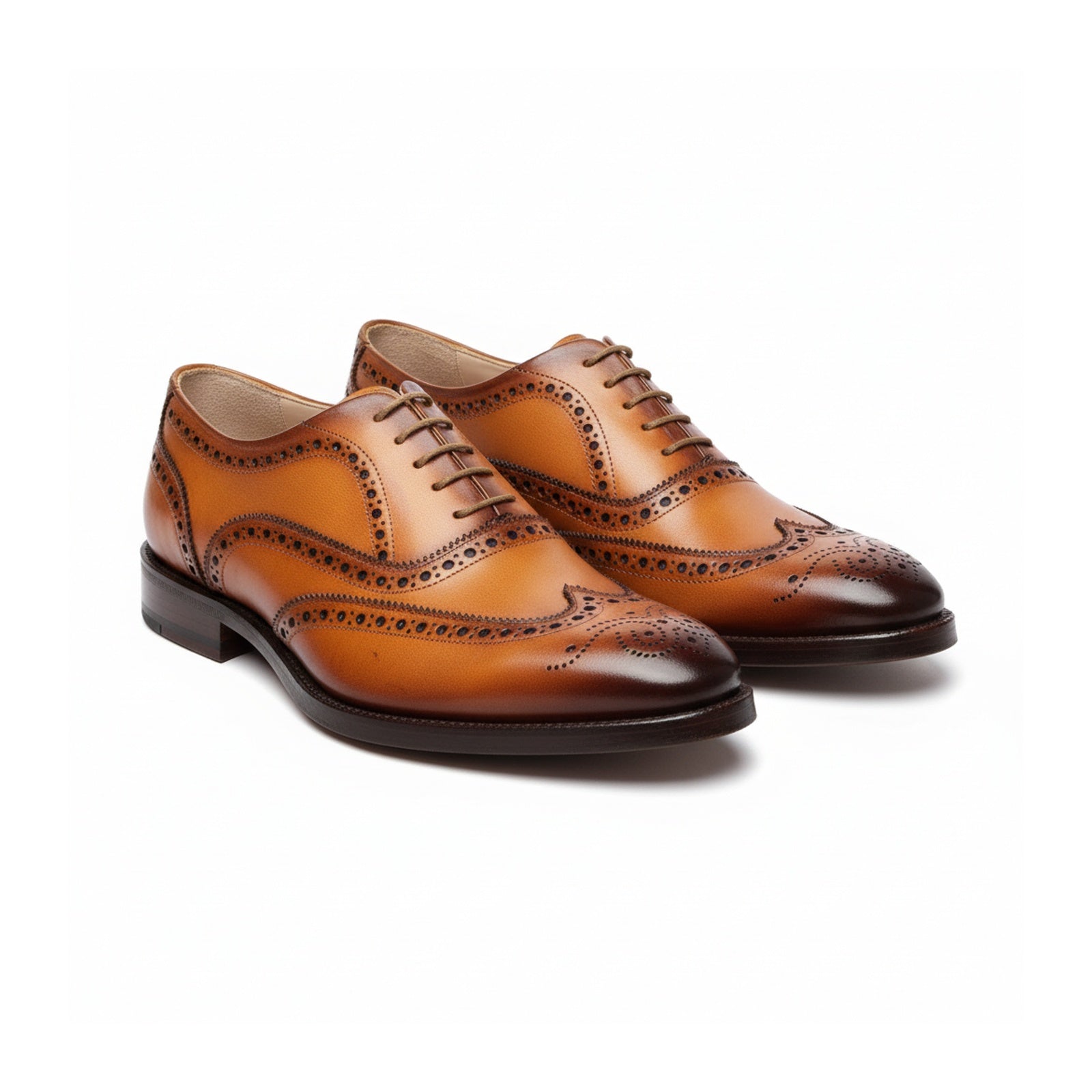 three-quarter-view - Men's Tan Leather Brogue Dress Shoes