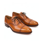 Men's Tan Leather Brogue Dress Shoes - three-quarter-view