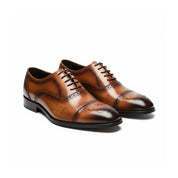 three-quarter-view - Men's Tan Leather Brogue Oxford Shoes