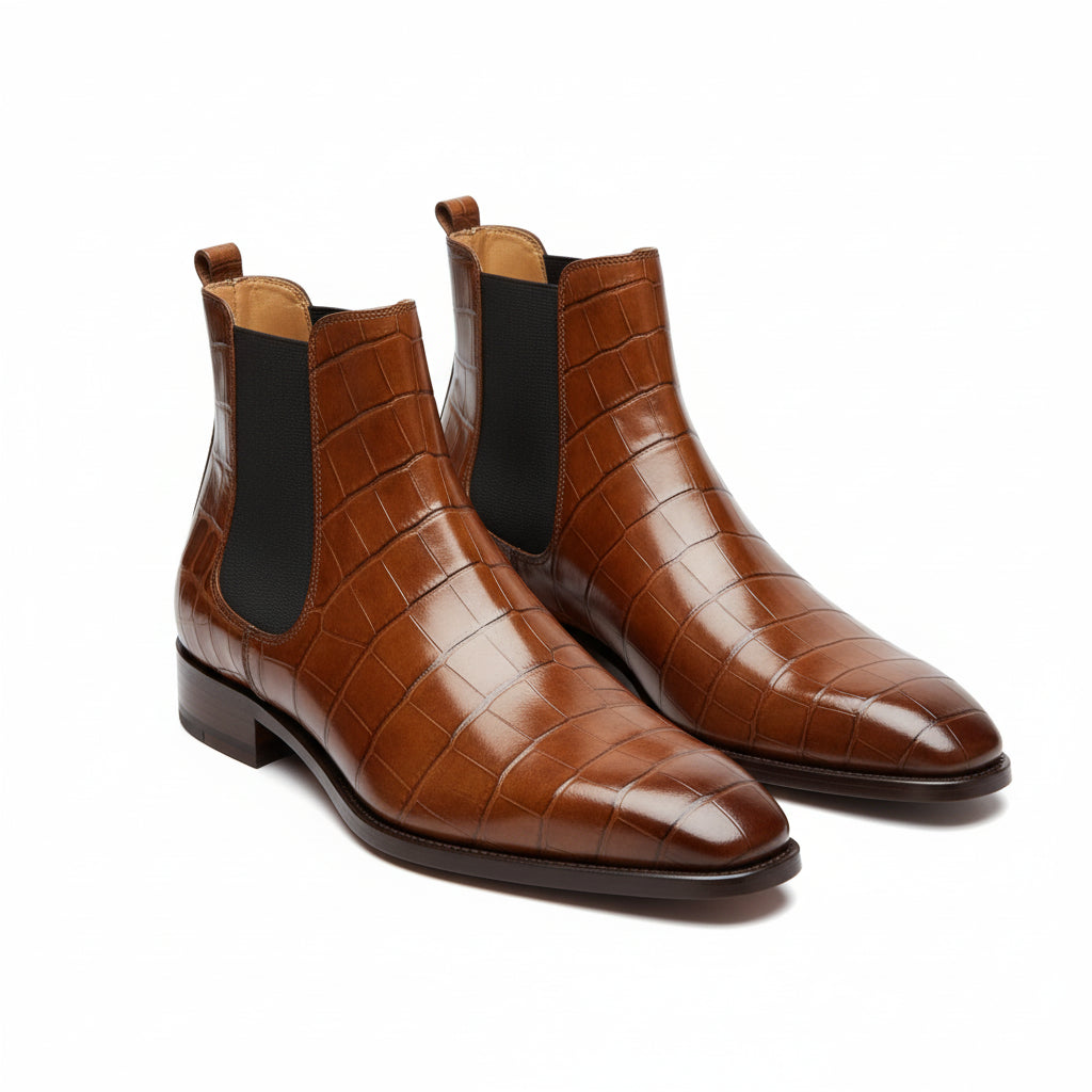 three-quarter-view - Men's Tan Leather Chelsea Boots