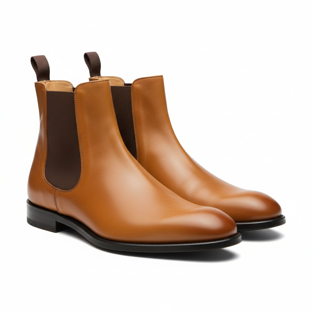three-quarter-view - Men's Tan Leather Chelsea Boots