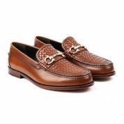 Men's Tan Leather Loafers - three-quarter-view