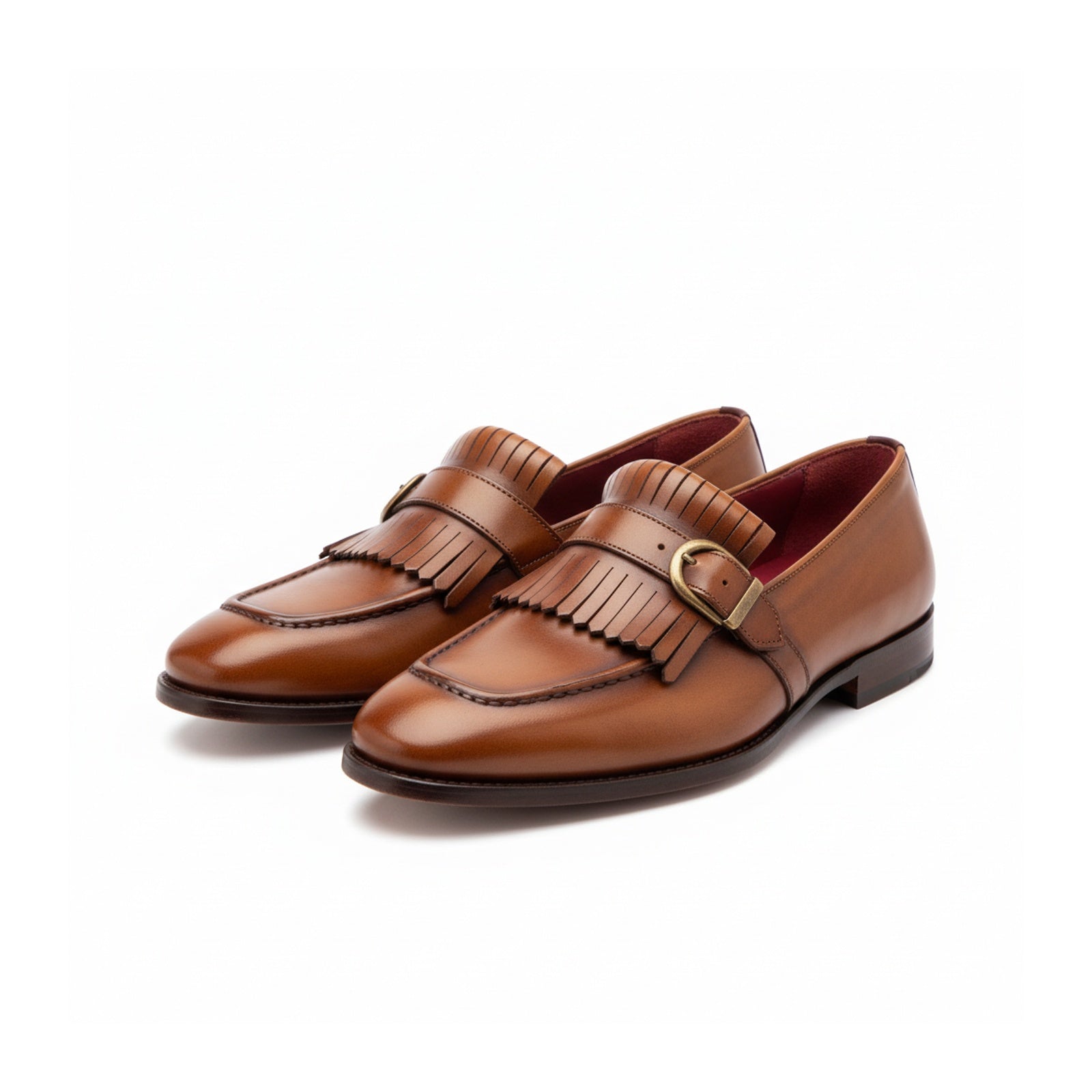 three-quarter-view - Men's Tan Leather Moccasin Shoes