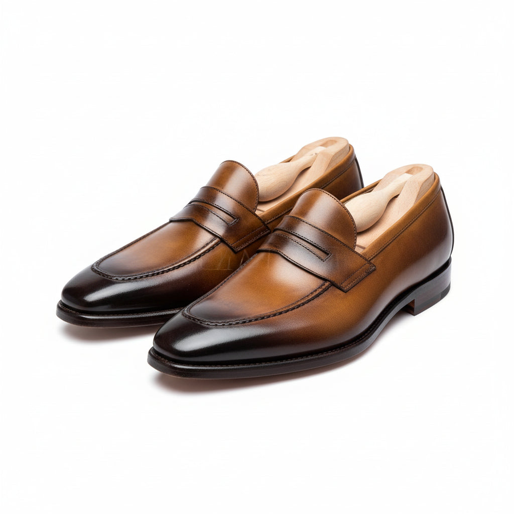 Men's Tan Leather Moccasins - three-quarter-view