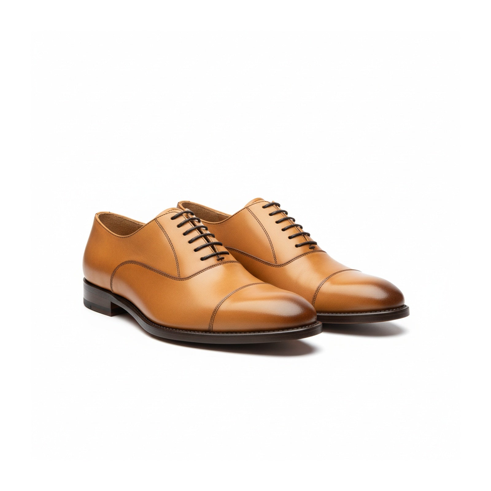 three-quarter-view - Men's Tan Leather Oxford Dress Shoes