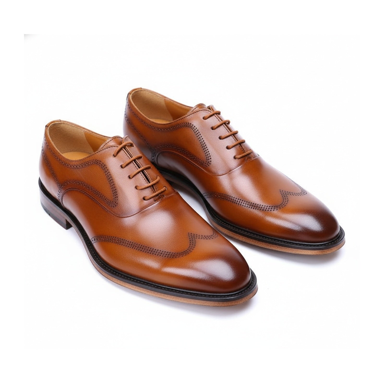 three-quarter-view - Men's Tan Leather Oxford Dress Shoes