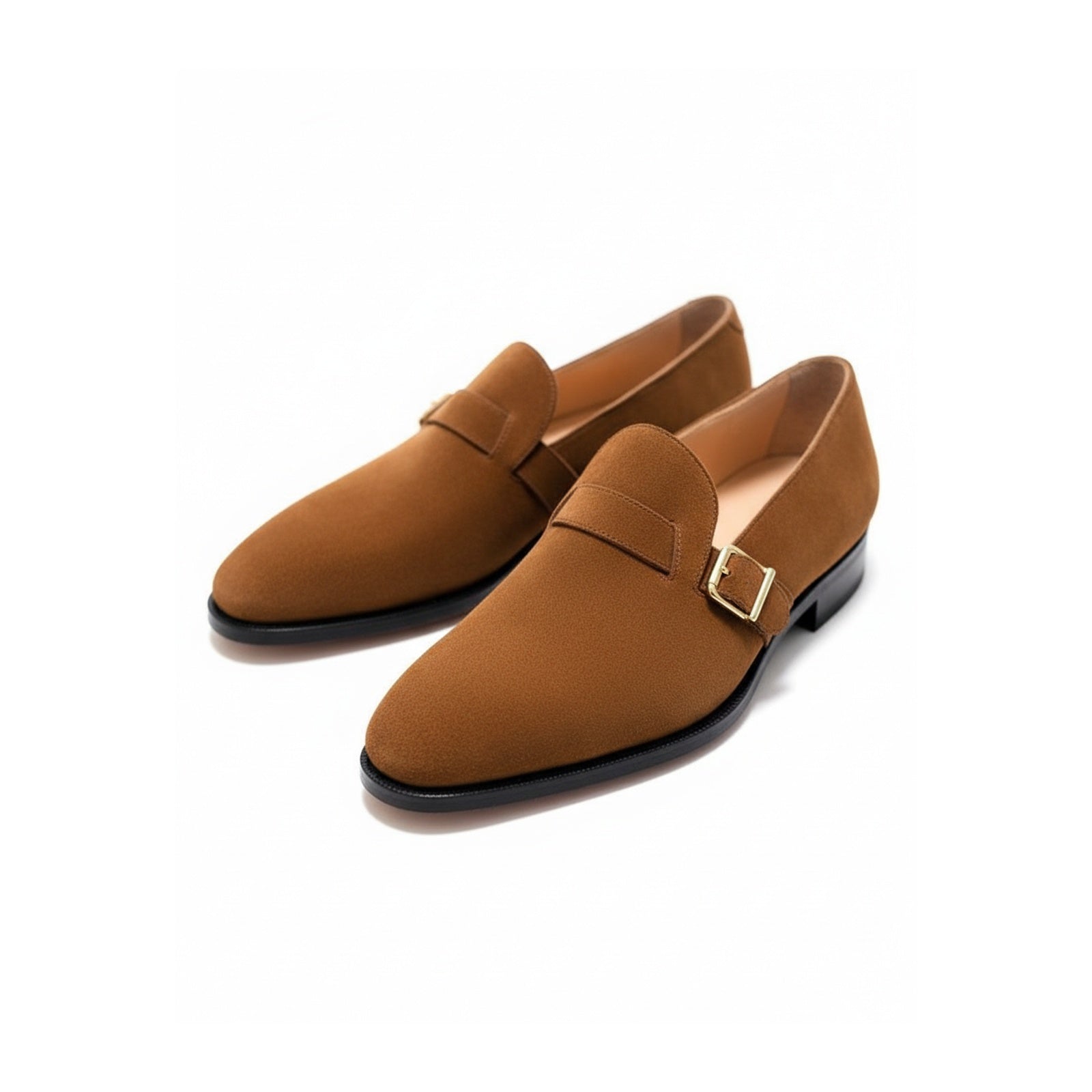 three-quarter-view - Men's Tan Suede Monk Strap Shoes