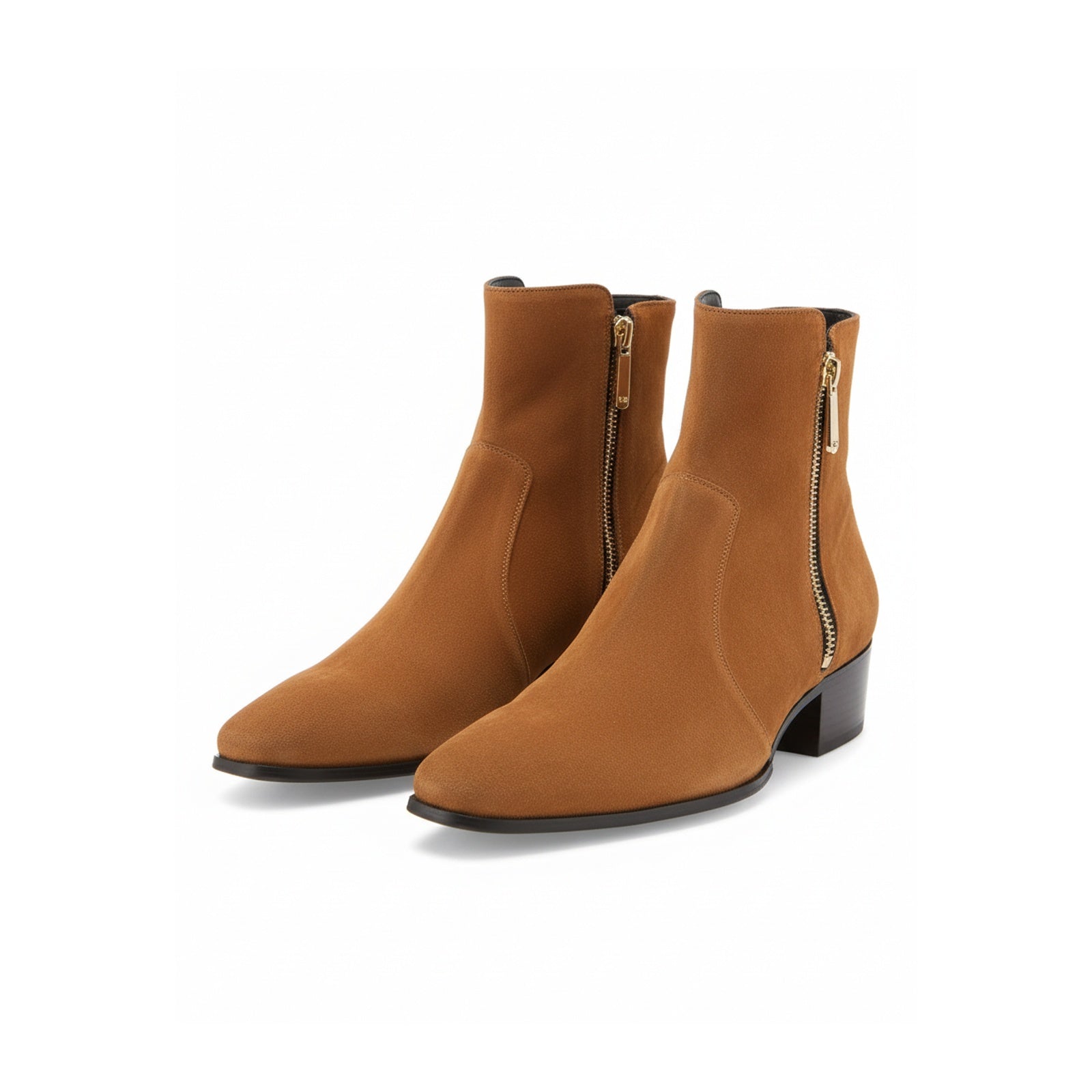 Men's Tan Suede Side-Zip Ankle Boots - three-quarter-view