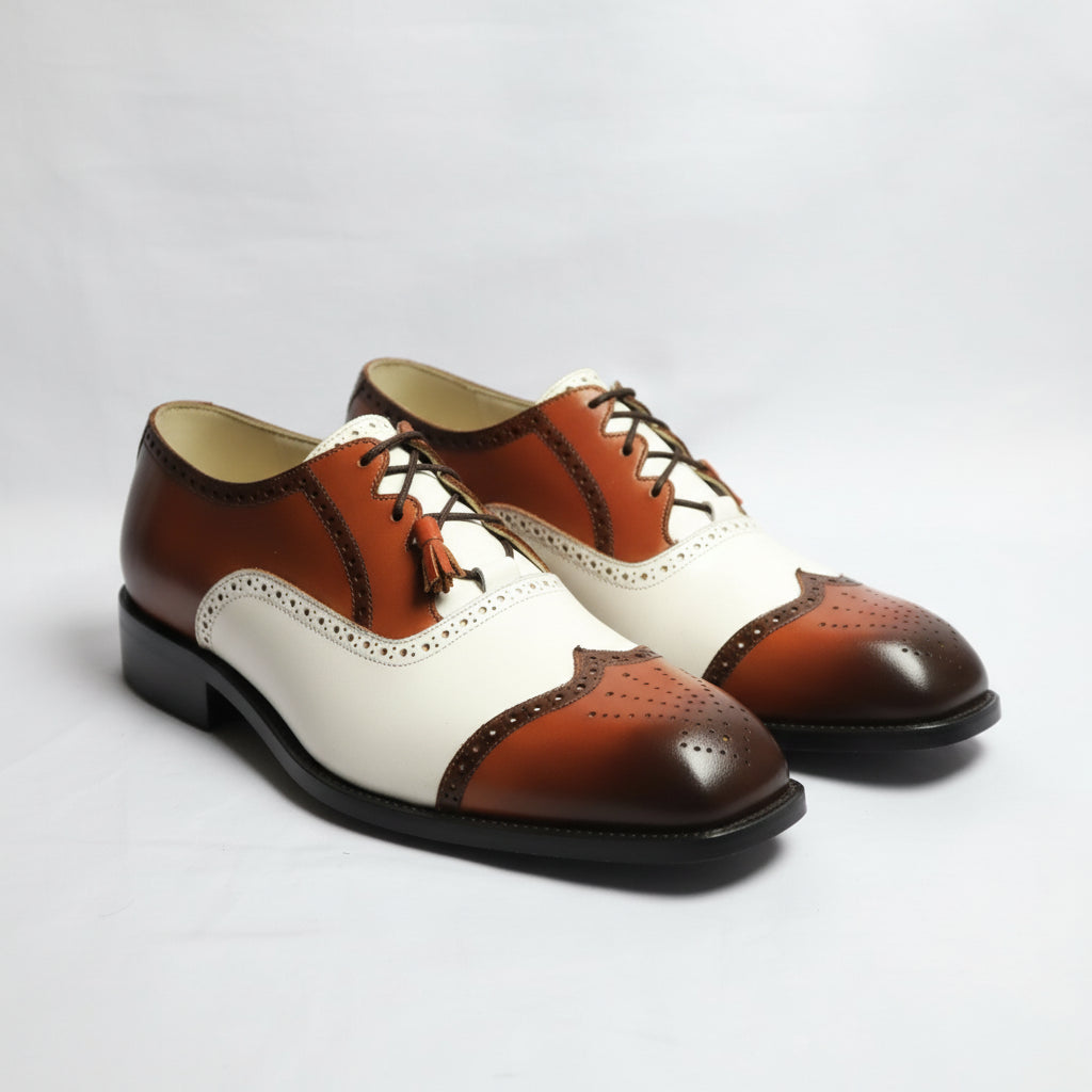 three-quarter-view - Men's Two-tone Calf Leather Oxford Dress Shoes
