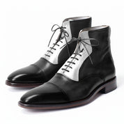 Men's Two Tone Cap Toe Leather Ankle Boots - three-quarter-view