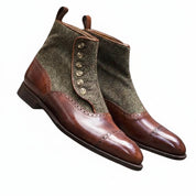 Men's Two-Tone Cap Toe Leather Boots - three-quarter-view