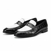 Men's Two-tone Crocodile Leather Moccasins Loafers - three-quarter-view