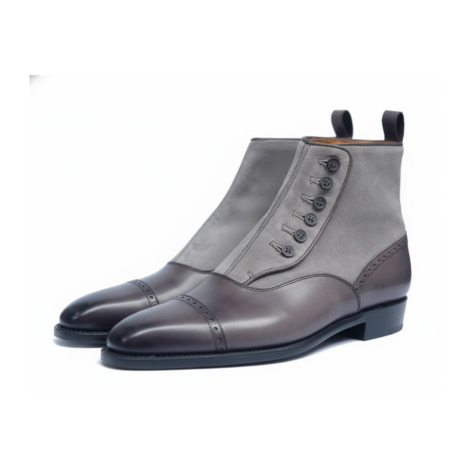 Men's Two-Tone Leather Button Boots - three-quarter-view