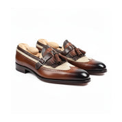 three-quarter-view - Men's Two Tone Leather Fringe Dress Shoes