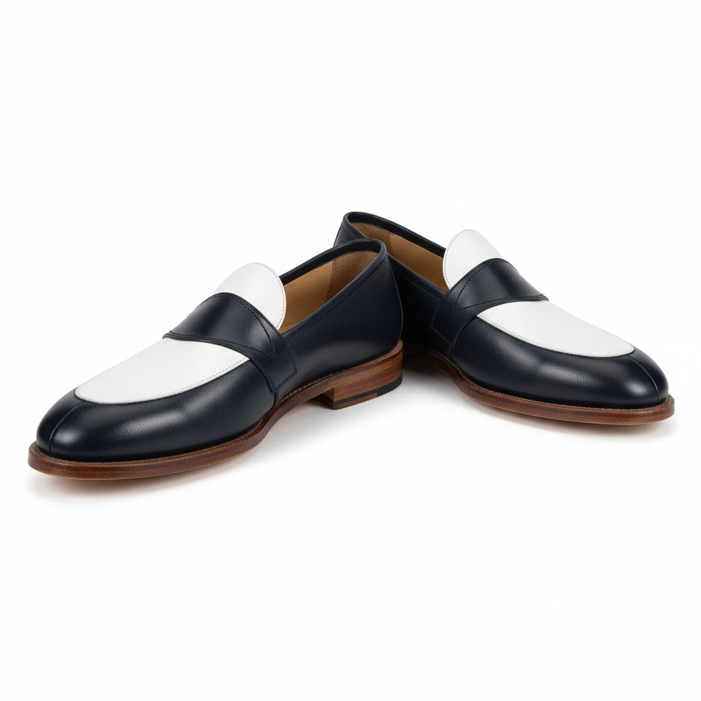 Men's Two-Tone Leather Loafer Moccasins - three-quarter-view
