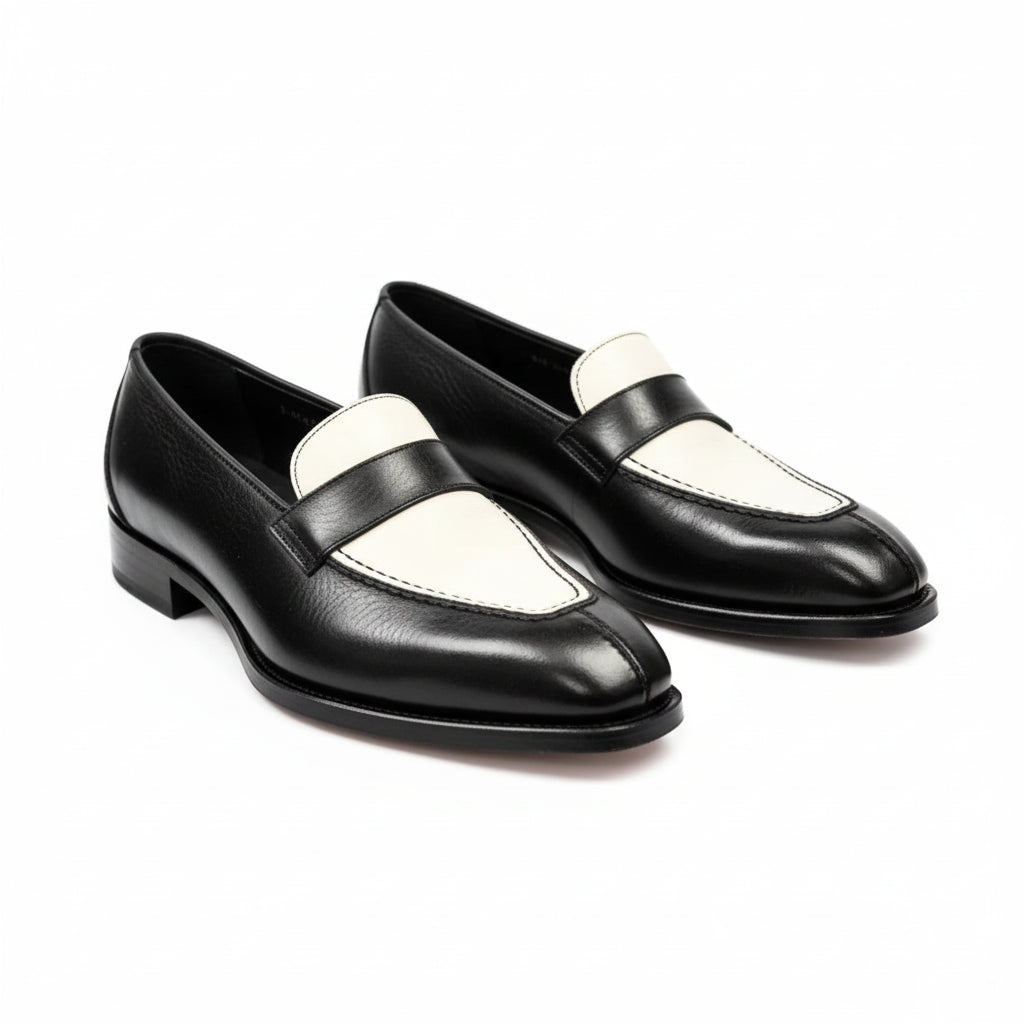 three-quarter-view - Men's Two Tone Leather Moccasin Shoes