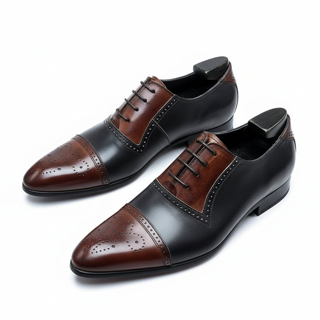 three-quarter-view - Men's Two Tone Leather Oxford Spectator Shoes with Pointed Toe