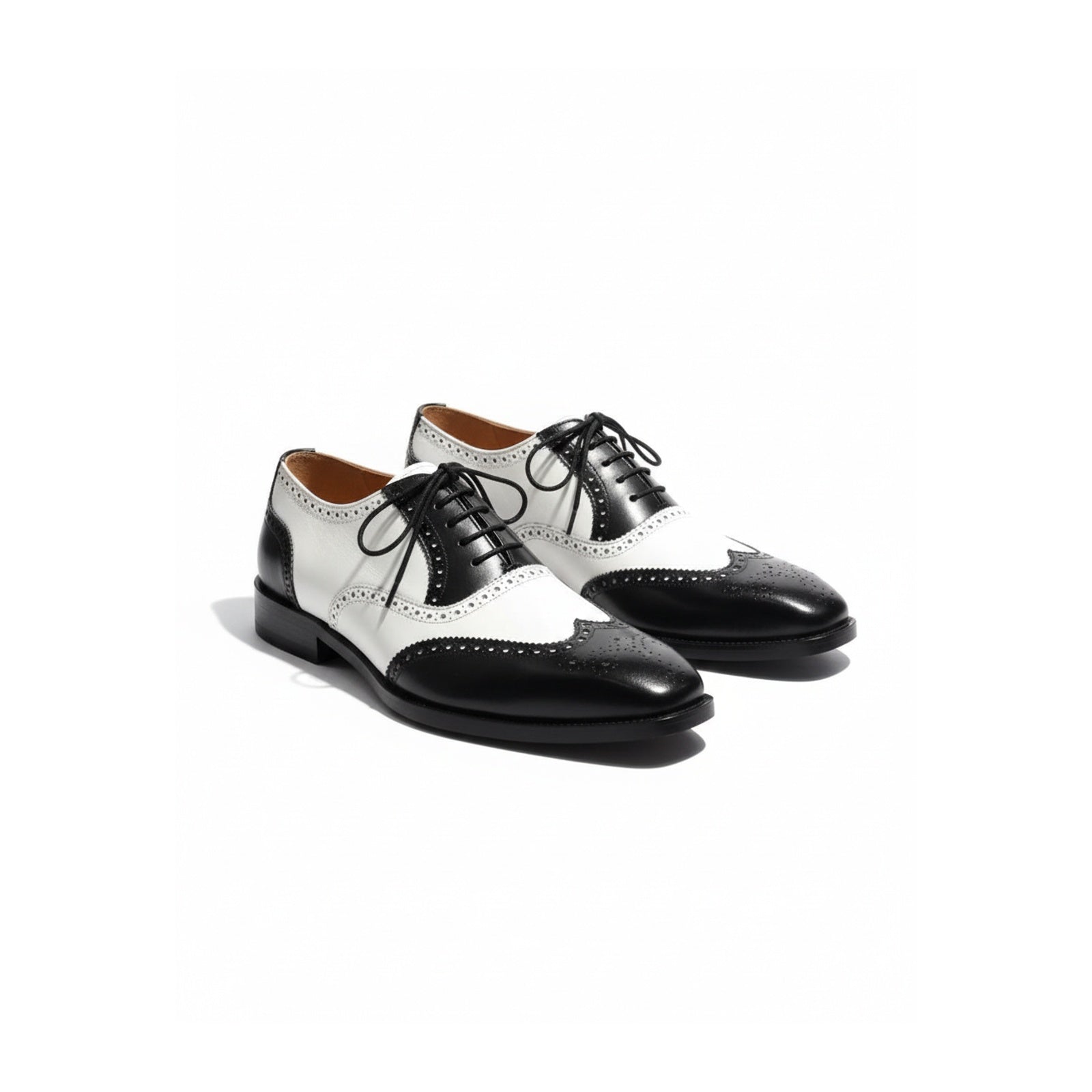three-quarter-view - Men's Two Tone Leather Wingtip Dress Shoes
