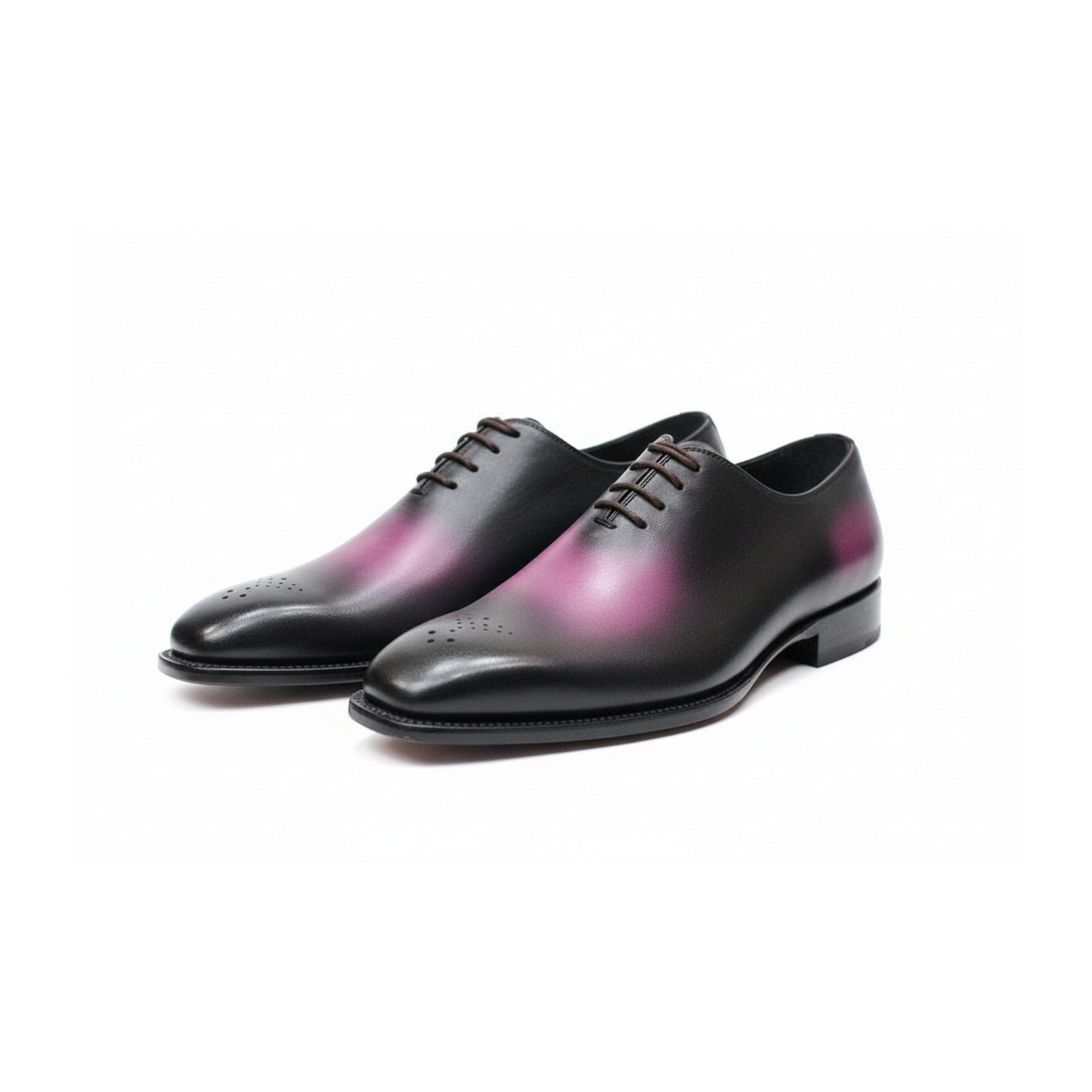 Men's Two-Tone Patina Leather Oxford Shoes - three-quarter-view