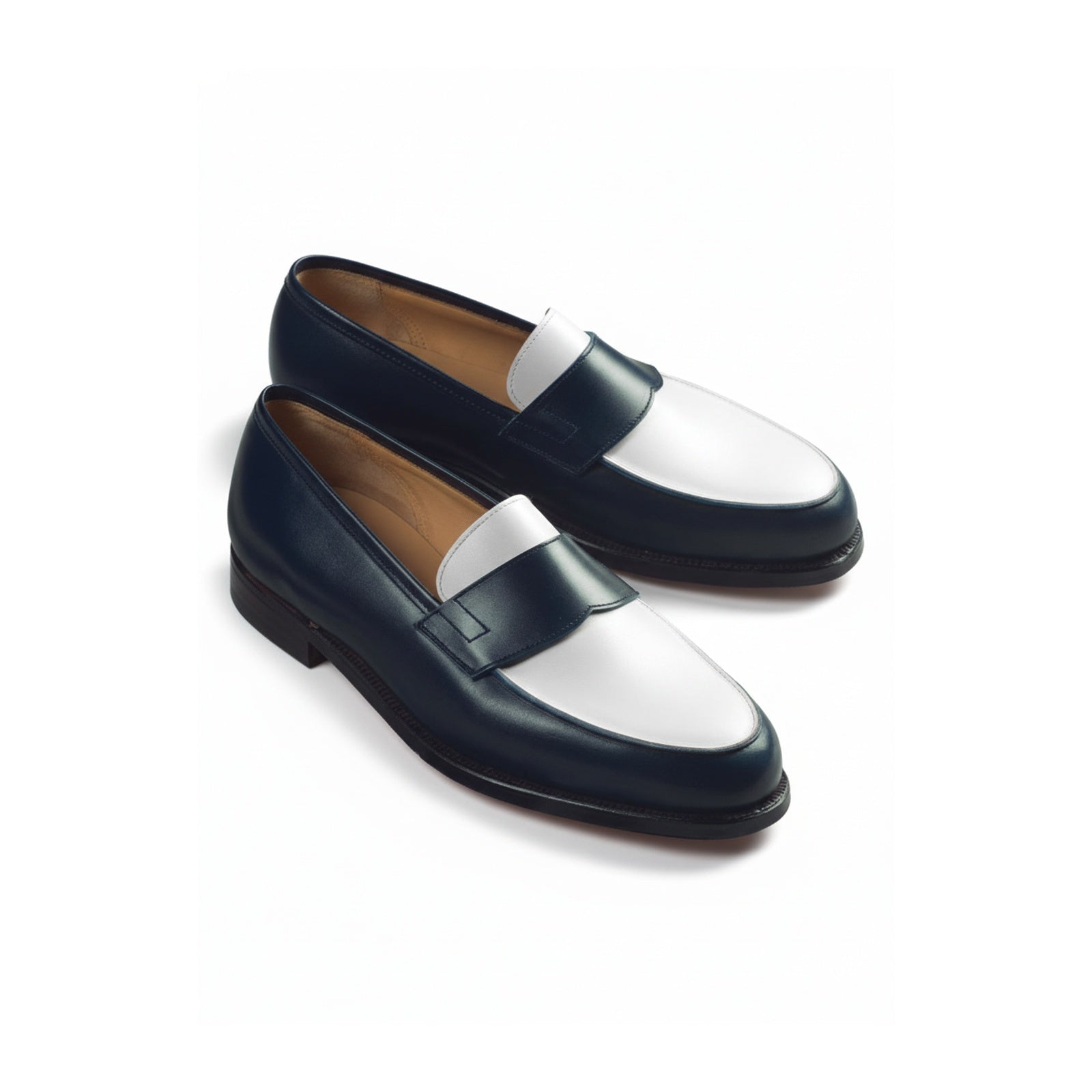 Men's Two-Tone Spectator Leather Dress Shoes in Blue and White - three-quarter-view
